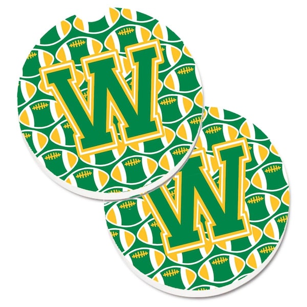 Carolines Treasures Letter W Football Green and Gold Cup Holder Car Coaster, PK2 CJ1069-WCARC - main